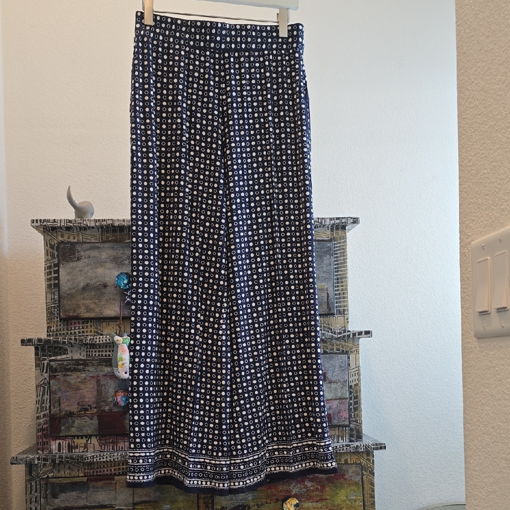 Max Studio Navy  and White Polka Dot Wide Leg Pull On Pans